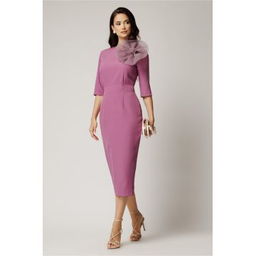 Rochie Dy Fashion lila de ocazie cu floare maxi