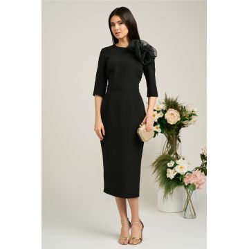Rochie Dy Fashion neagra de ocazie cu floare maxi