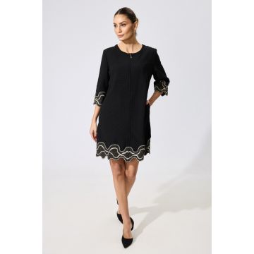 Rochie eleganta cu fermoar pe fata si broderie Velma Neagra Rochie eleganta cu fermoar pe fata si broderie Velma Neagra