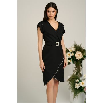 Rochie Ella Collection Lili eleganta din stofa cu strasuri si cordon in talie