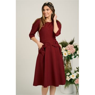 Rochie Ella Collection Quinn office din stofa bordo cu funde la buzunare