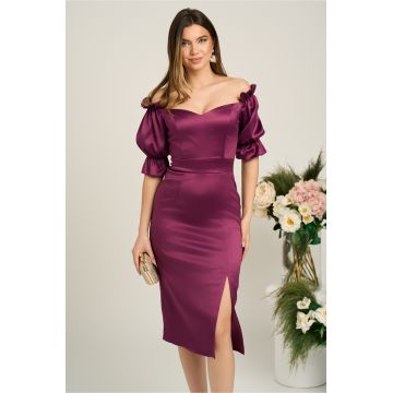 Rochie Ella Collection Sarah eleganta din tafta magenta cu umerii goi