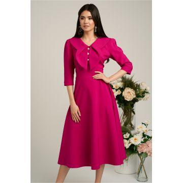 Rochie fucsia clos de ocazie cu guler maxi si nasturi perluta