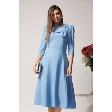 Rochie LaDonna office din stofa bleu cu funda la bust