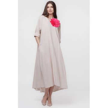 Rochie lunga A-line oversize, din in, bej