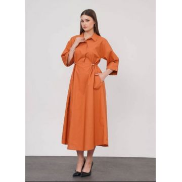 Rochie lunga tip camasa din poplin satinat de bumbac, caramizie