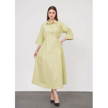 Rochie lunga tip camasa din poplin satinat de bumbac, verde menta