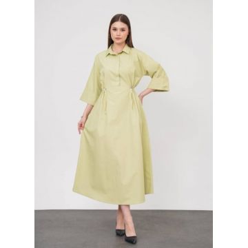 Rochie lunga tip camasa din poplin satinat de bumbac, verde menta