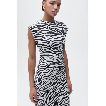 Rochie midi cambrata cu imprimeu grafic Zebra