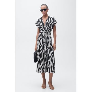 Rochie midi cu cordon in talie si imprimeu