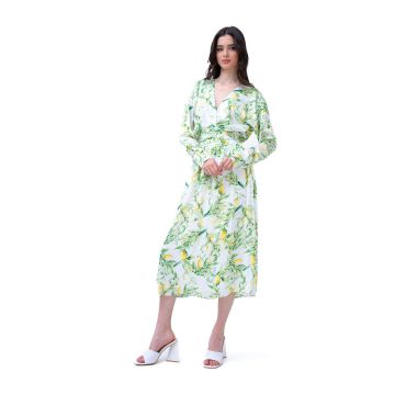 Rochie midi din print verde cu corset