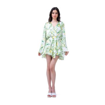 Rochie mini din print verde cu maneci evazate
