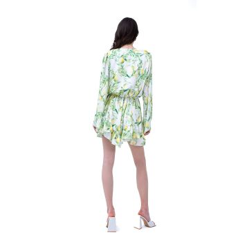 Rochie mini din print verde cu maneci evazate