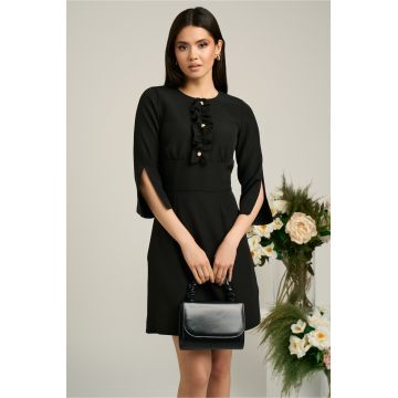 Rochie Moze neagra scurta cu volanase si perle pe bust