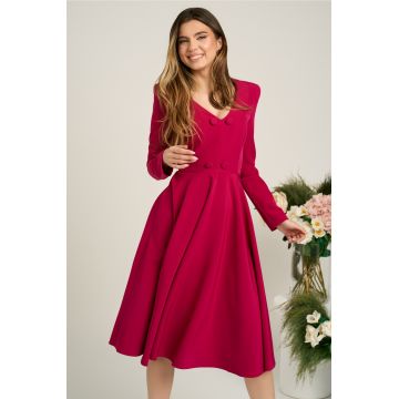 Rochie office din stofa fucsia cu nasturi la bust