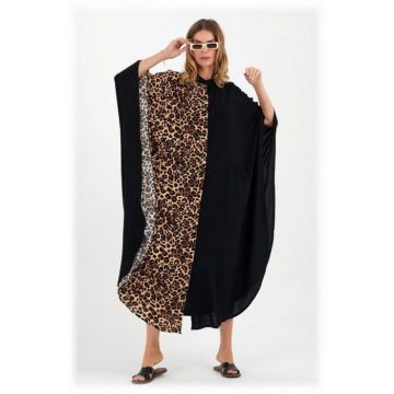 Rochie oversize animal print-negru, din vascoza