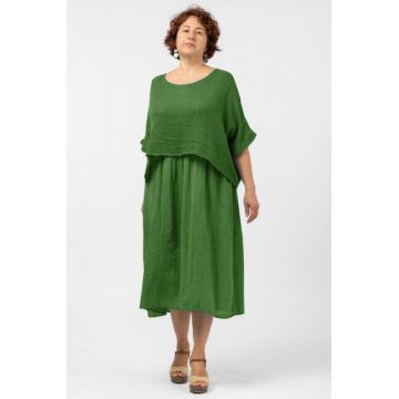 Rochie suprapusa cu bluza plasa, din bumbac, verde oliv Rochie suprapusa cu bluza plasa, din bumbac, verde oliv