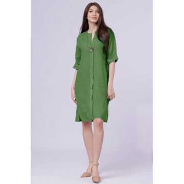 Rochie tunica din verde olive, cu nasture metalic decorativ