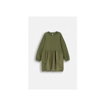Rochie verde militar cu maneca lunga si buzunare cargo