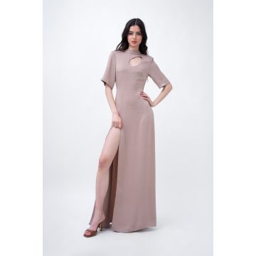 Beige Maxi Dress With Cut-Out And Slit