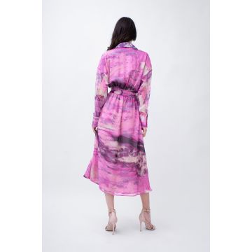 Purple Printed Midi Dress With Corset