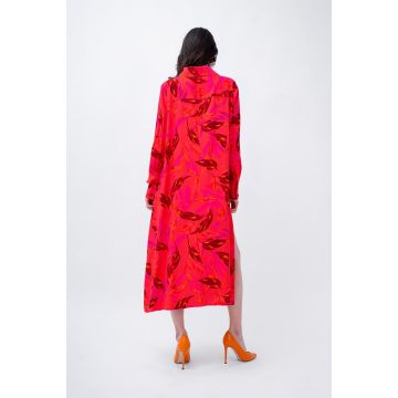 Red Printed Midi Dress With Side Slit