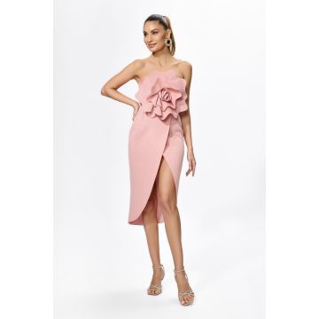 Rochie de ocazie cu model petrecut si floare 3D Nurria Rose