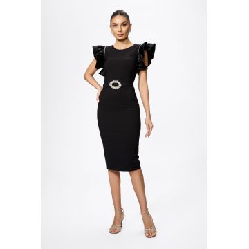 Rochie de ocazie cu volane la umeri Donya Neagra