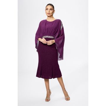 Rochie de ocazie din licra si voal accesorizata cu strass-uri Otilia Violet