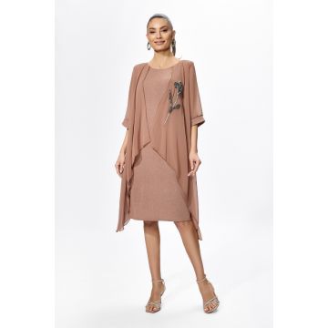 Rochie de ocazie din licra si voal cu aplicatie din strass-uri tip floare Helmina Maro
