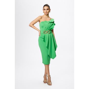 Rochie de ocazie din neopren cu volan asimetric pe fata Alissa Verde Deschis