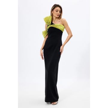 Rochie de ocazie premium accesorizata cu strass-uri si detaliu 3D Beaute Neagra