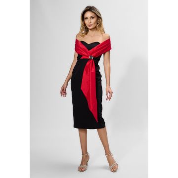 Rochie de ocazie premium cu detaliu tip esarfa rosie Tazia Neagra