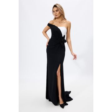 Rochie de ocazie premium tip one shouder cu crepeu pe un picior Scent Neagra