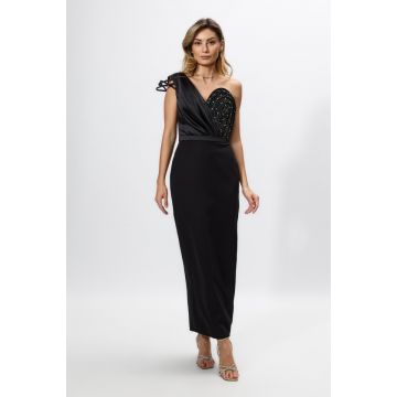 Rochie de ocazie premium tip one shoulder cu strass-uri Eros Neagra