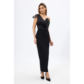 Rochie de ocazie premium tip one shoulder cu strass-uri Eros Neagra