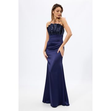 Rochie de ocazie premium tip sirena cu bust din paiete Far Away Bleumarin