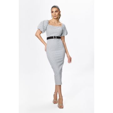 Rochie eleganta cu buline si maneci bufante Mianna Bicolora