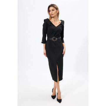 Rochie eleganta cu decolteu in V si crepeu in fata Lisette Neagra