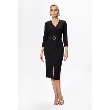 Rochie eleganta cu fermoar pe fata si crepeu Cristiana Neagra