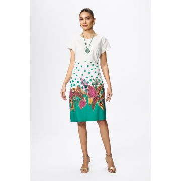 Rochie eleganta cu imprimeu si croi lejer Carmila Alba Rochie eleganta cu imprimeu si croi lejer Carmila Alba