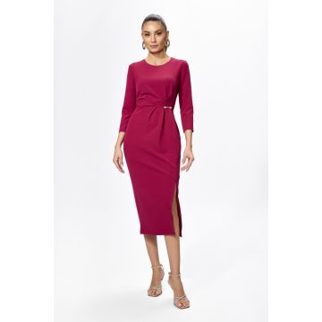 Rochie eleganta cu pliuri in talie si crepeu Eliana Marsala