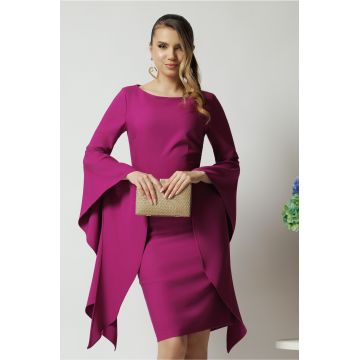 Rochie LaDonna de ocazie din stofa magenta cu maneci maxi evazate
