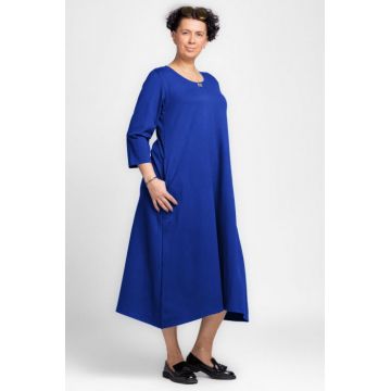 Rochie lunga A-line albastru electric, din tricot de bumbac