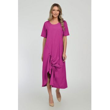 Rochie lunga A-line din in mercerizat cu siret la poale, magenta