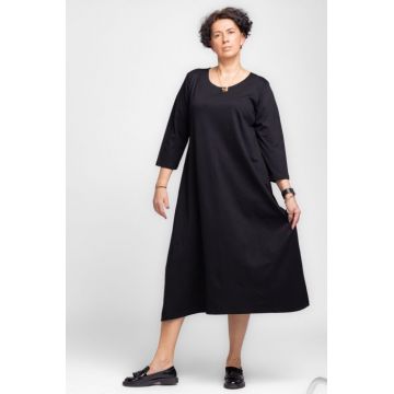 Rochie lunga A-line din tricot de bumbac, neagra