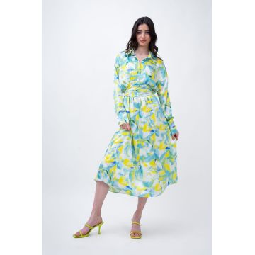 Rochie midi din print verde cu corset