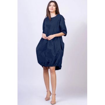 Rochie midi gogosar din tafta cu memorie, bleumarin