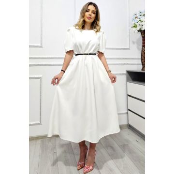 Rochie office SOREYA, cu maneca scurta si croi bufant, Alb Uni, Marimea S/M