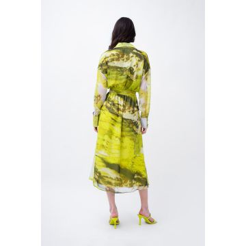 Yellow Printed Midi Dress With Corset